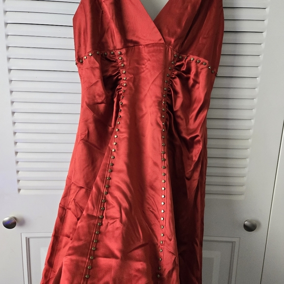 BCBGMAXAZRIA Silk Dress Brownred Size M #031 - Picture 4 of 11